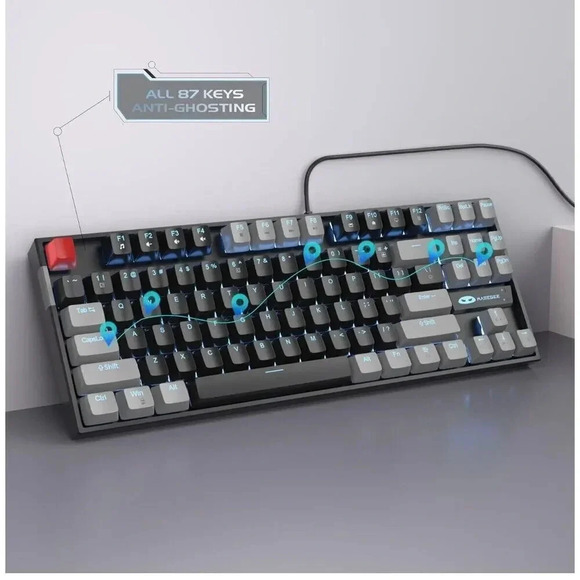 MageGee 75% Mechanical Gaming Keyboard Black Gray LED Backlit Key USB + Red Keys - Picture 6 of 12